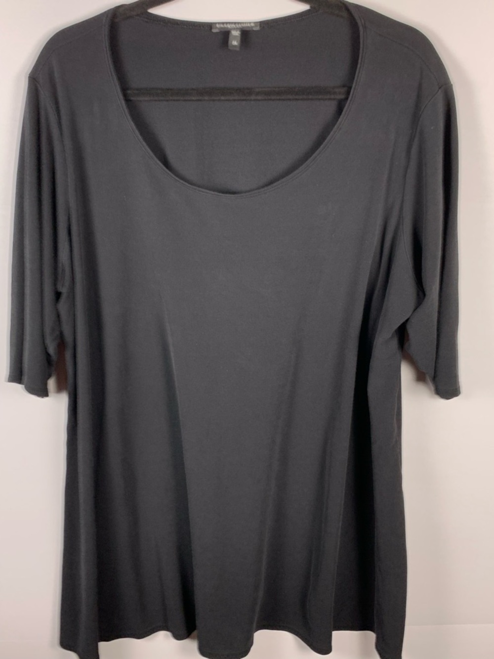 Eileen Fisher Womens 2X Black Silk Tunic Top 3/4 Sleeve Scoop Neck